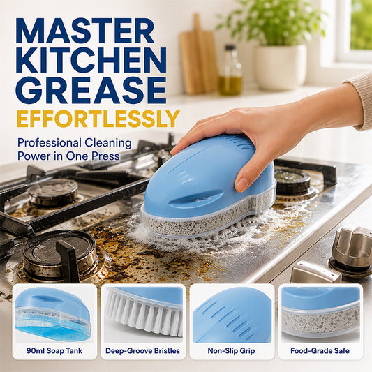 🍳🧽 Brosse de nettoyage cuisine avec distributeur de savon intégré, anti‑graisse pratique