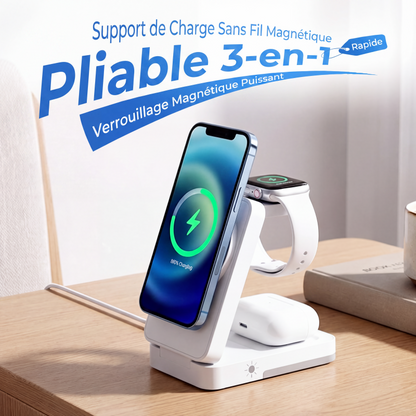 🔥‑50% PROMO FLASH🔋 Support de charge magnétique pliable 3‑en‑1, charge téléphone montre écouteurs, bureau voyage 📱⌚🎧