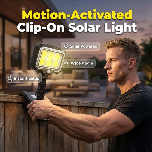 🔥🔆‑50% de réduction ! Lampe solaire à pince détecteur mouvement 🏕️✨ Étanche, sans fil, éclairage automatique jardin & camping ✨