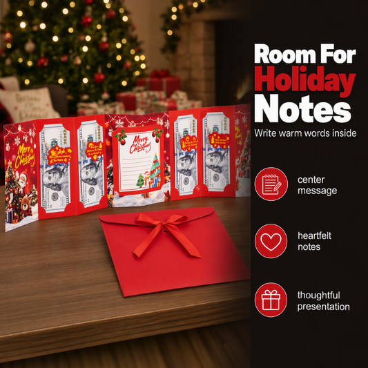 🔥‑50% Réduction ! Porte-cartes cadeaux festif Noël 🎄 Multi-compartiments, avec ruban, parfait pour offrir de l’argent 💌