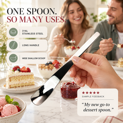 Cuillère à dessert en acier inoxydable avec long manche ergonomiqu