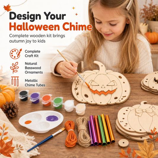 📢📢50% DE RÉDUCTION !! ⏰🎃 Halloween Wooden Pumpkin Craft Kit | DIY Wind Chime