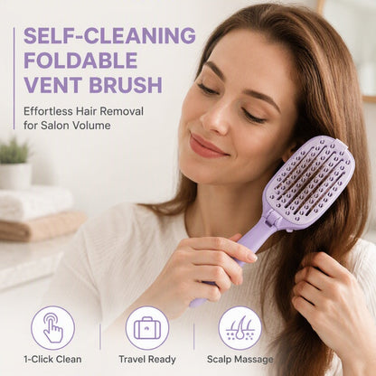 ✨‑50% OFF✨ Brosse à cheveux portable autonettoyante 🧳 Design ventilé, se plie pour le transport 💖