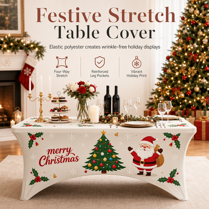 ⚡PROMO -50% !🎄Housse de table extensible rectangulaire Noël, antidérapante et facile à nettoyer✨