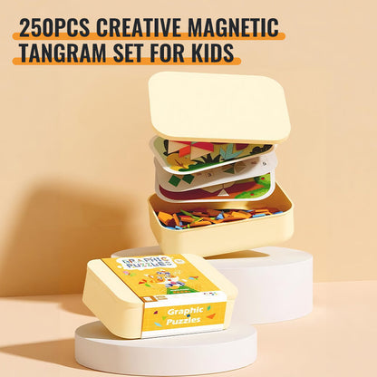 🔥PROMO 50% ! Jeu de tangram magnétique pour enfants 🧩 250 pièces créatives, stimule l'imagination, apprentissage ludique ✨