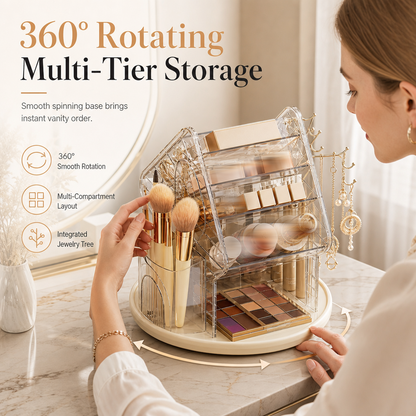 🎀🔥-50% ! Rangement beauté rotatif 360°, compartiments séparés, organise cosmétiques et pinceaux💎