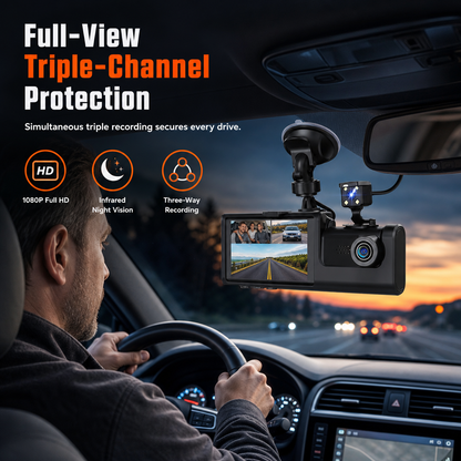 🔥PROMO -50% ! Caméra de tableau de bord auto 3 canaux 1080P HD, enregistrement tout angle🚗📹
