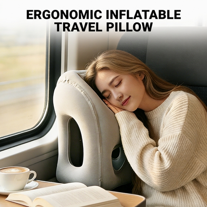 😴 -50 % pour une durée limitée ! ✈️ Oreiller de voyage ergonomique gonflable avec découpe centrale – PVC floqué, gonflage rapide, avec sac de rangement ✨