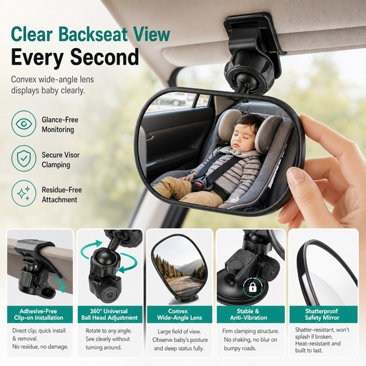 🚲🔥-50% ! Miroir convexe grand angle 12,5cm✅Ventouse & clip, vue de recul pour vélo✨PROMO
