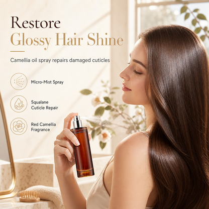 🔥-50% DE RÉDUCTION✨Spray huile capillaire sans rinçage🌸Parfum camélia rouge, nourrit et lisse les cheveux
