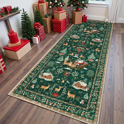 🎄Vente Flash -50%✨Tapis long de Noël à cerf & Père Noël, doux et confortable pour entrée de maison 🦌