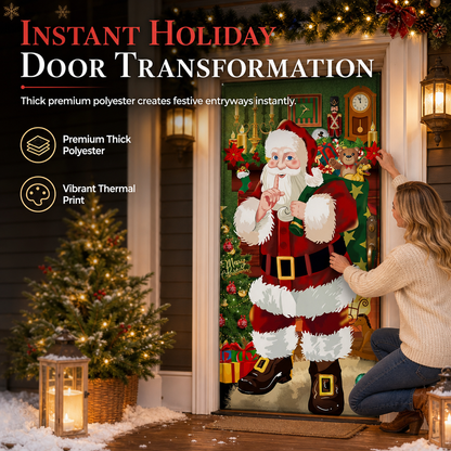 🎄 Décoration de porte de Noël – S'enfile en 30 secondes, 185 x 90 cm, 24 modèles en polyester épais