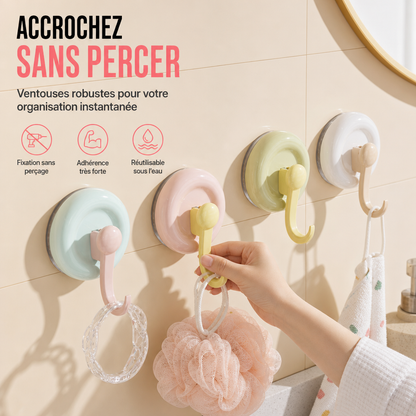 🔥⏰50% DE RÉDUCTION 🧷 Crochet ventouse multifonction, sans perçage, forte adhérence pour cuisine et salle de bain 🛁