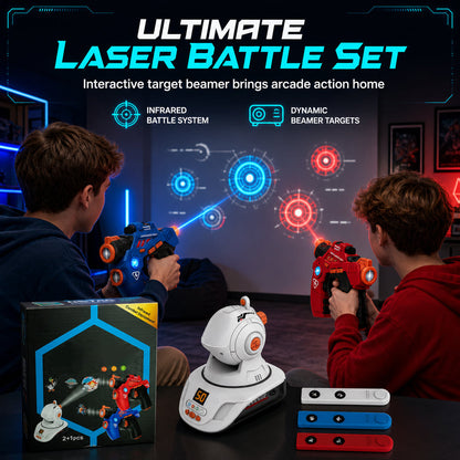 ❄️🎄 Rendez Noël magique ✨🎁Set de pistolets laser infrarouges pour enfants – 2 mini-pistolets et 1 projecteur avec son et lumière