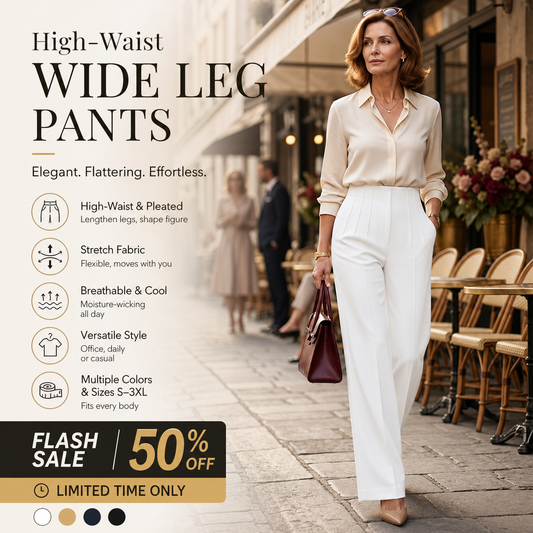👖✨ Pantalon taille haute à jambes larges, tissu respirant et belle chute, style élégant pour tous les jours